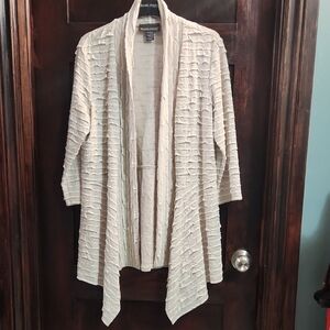 Chico's Cream Textured Open Cardigan
